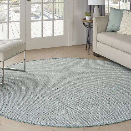 6' Blue Round Geometric Power Loom Area Rug Photo 5