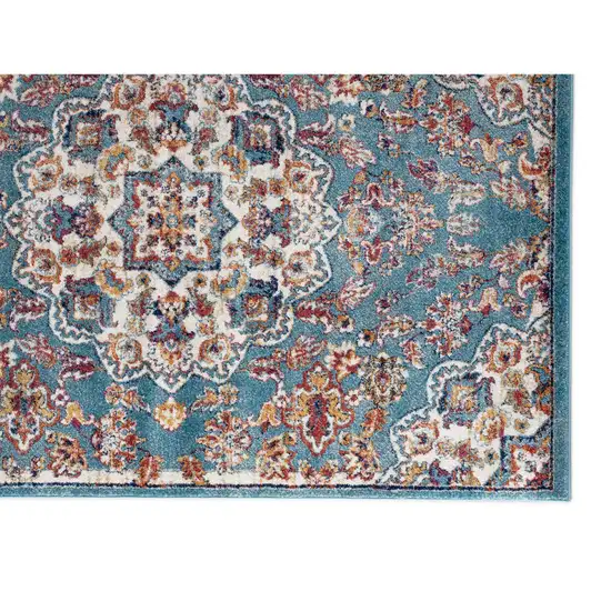 6' Blue Round Medallion Power Loom Area Rug Photo 2