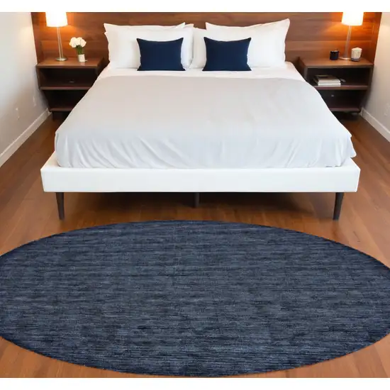 8' Blue Round Wool Hand Woven Area Rug Photo 1