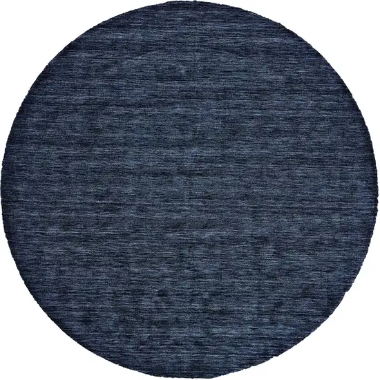 8' Blue Round Wool Hand Woven Stain Resistant Area Rug Photo 1