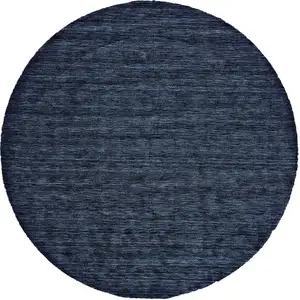 Photo of 8' Blue Round Wool Hand Woven Stain Resistant Area Rug