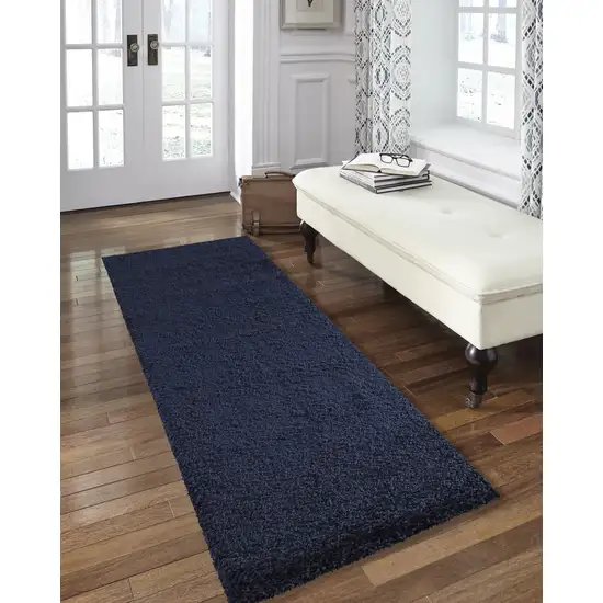 8' Blue Shag Non Skid Runner Rug Photo 6