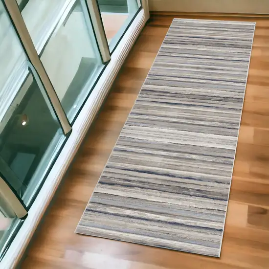 8' Blue Striped Runner Rug Photo 1