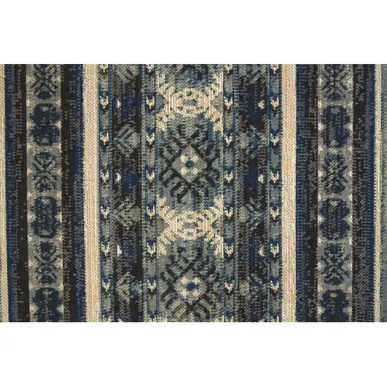 8' Blue Tan And Black Geometric Power Loom Distressed Stain Resistant Runner Rug Photo 3