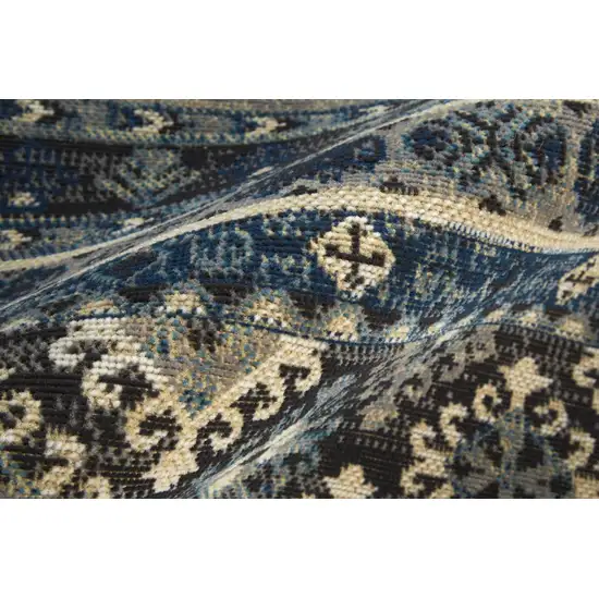 8' Blue Tan And Black Geometric Power Loom Distressed Stain Resistant Runner Rug Photo 6