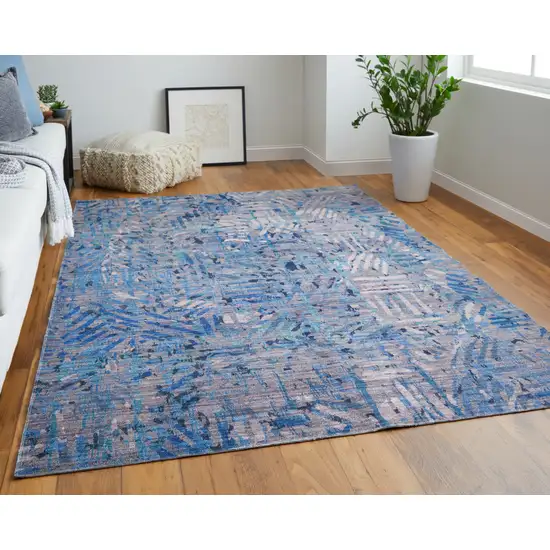 8' Blue Tan and Gray Abstract Power Loom Washable Runner Rug Photo 6