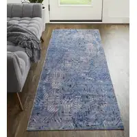 Photo of 8' Blue Tan and Gray Abstract Power Loom Washable Runner Rug