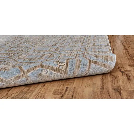 8' Blue Taupe And Ivory Floral Distressed Stain Resistant Runner Rug Photo 5