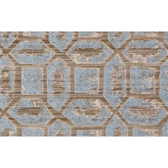 8' Blue Taupe And Ivory Floral Distressed Stain Resistant Runner Rug Photo 3