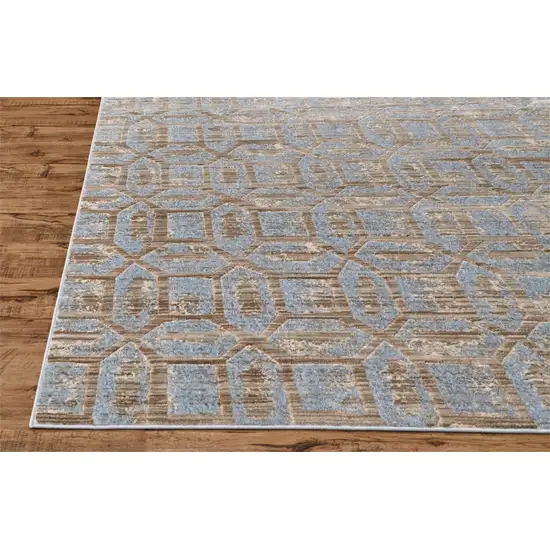 8' Blue Taupe And Ivory Floral Distressed Stain Resistant Runner Rug Photo 1