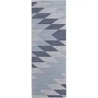 Photo of 8' Blue White and Gray Geometric Power Loom Runner Rug