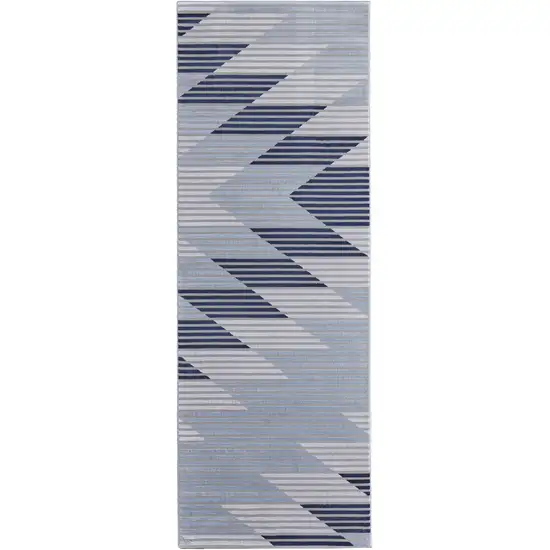 8' Blue White and Gray Geometric Power Loom Runner Rug Photo 2