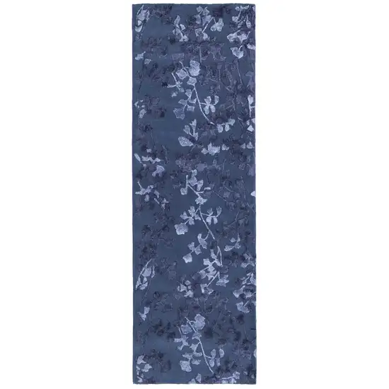 8' Blue Wool Floral Tufted Handmade Runner Rug Photo 1