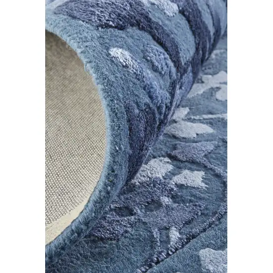 8' Blue Wool Floral Tufted Handmade Runner Rug Photo 5