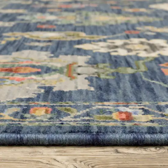 6' Blue Yellow And Ivory Oriental Runner Rug With Fringe Photo 6