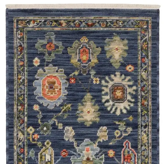 6' Blue Yellow And Ivory Oriental Runner Rug With Fringe Photo 4