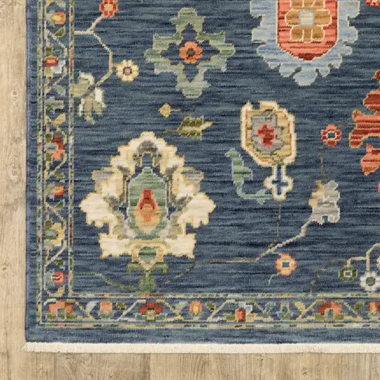 6' Blue Yellow And Ivory Oriental Runner Rug With Fringe Photo 7