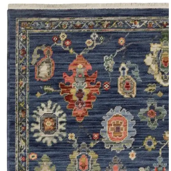 12' Blue Yellow And Orange Oriental Runner Rug With Fringe Photo 7