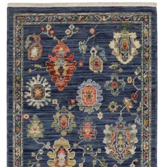 12' Blue Yellow And Orange Oriental Runner Rug With Fringe Photo 4