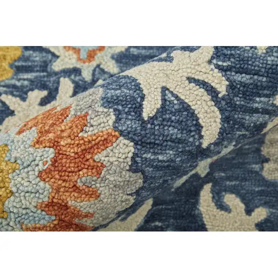 8' Blue Yellow And Orange Round Wool Paisley Tufted Handmade Stain Resistant Area Rug With Fringe Photo 7