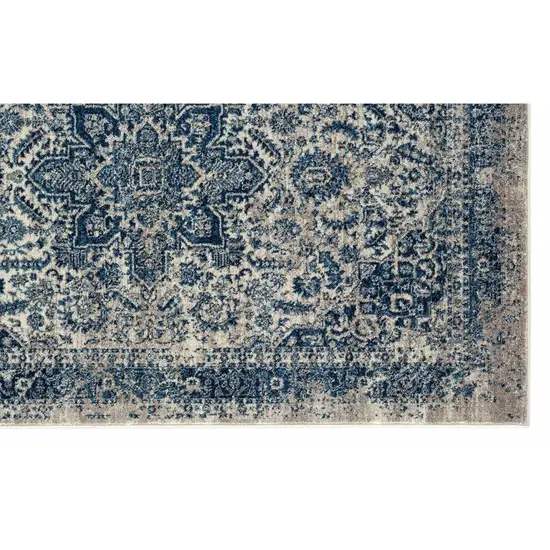 6' Blue and Beige Oriental Power Loom Runner Rug Photo 6