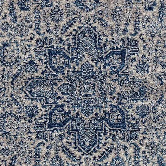 6' Blue and Beige Oriental Power Loom Runner Rug Photo 5