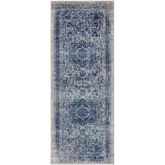 6' Blue and Beige Oriental Power Loom Runner Rug Photo 1