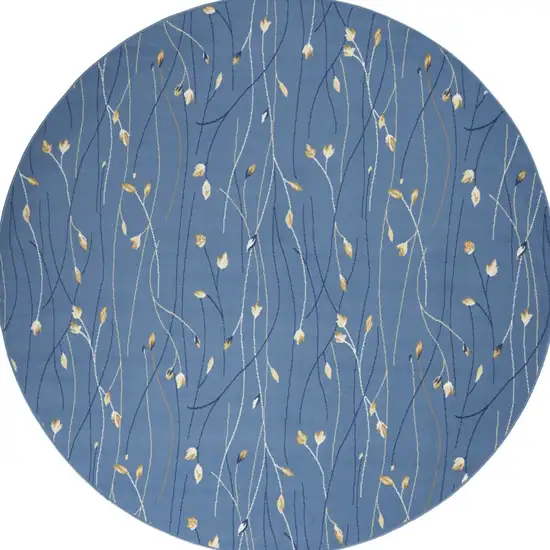 8' Blue and Beige Round Floral Power Loom Area Rug Photo 6