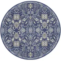 Photo of 8' Blue and Beige Round Floral Power Loom Area Rug