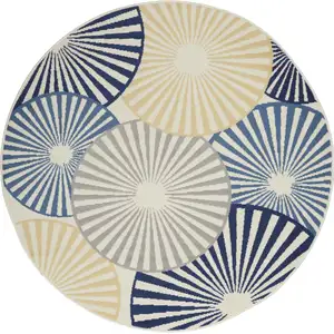 Photo of 5' Blue and Beige Round Geometric Power Loom Area Rug