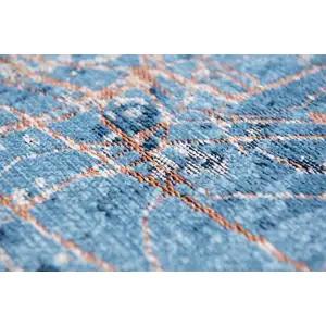 Photo of 8' Blue and Black Round Abstract Non Skid Area Rug