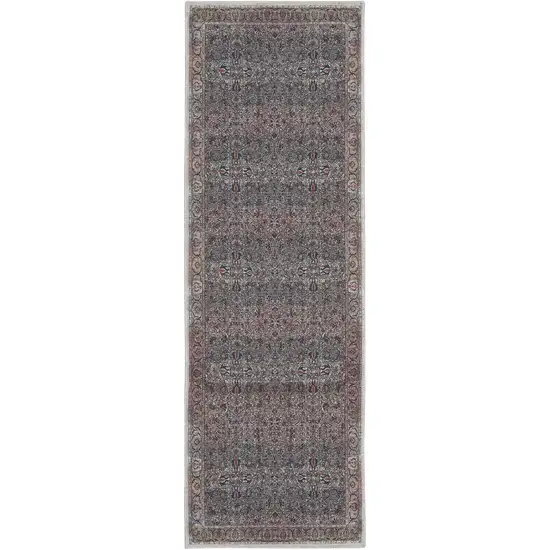 6' Blue and Brown Oriental Power Loom Distressed Washable Non Skid Runner Rug Photo 1