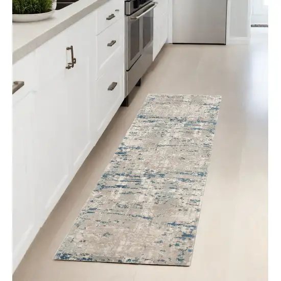 8' Blue and Gray Abstract Power Loom Runner Rug Photo 1