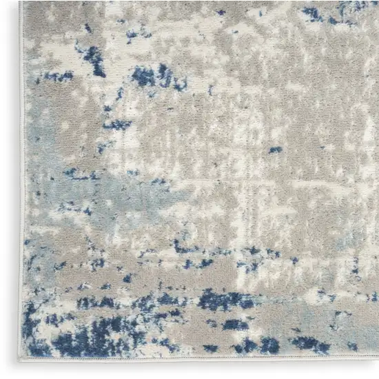 8' Blue and Gray Abstract Power Loom Runner Rug Photo 4