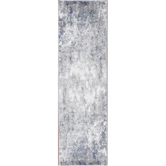 8' Blue and Gray Abstract Power Loom Runner Rug Photo 2