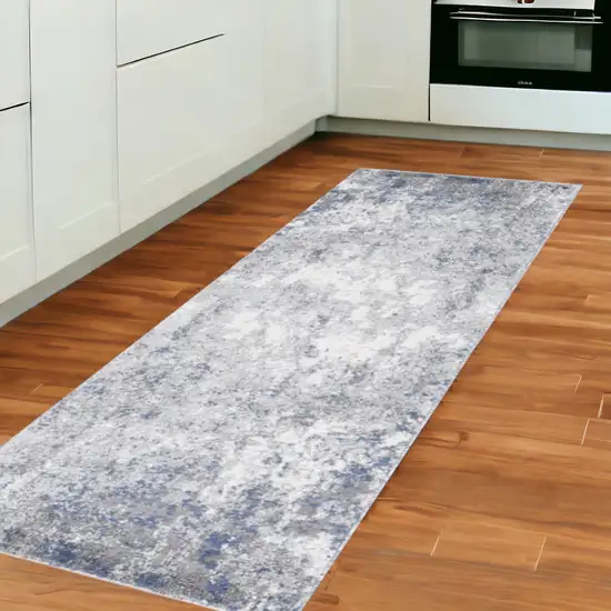 8' Blue and Gray Abstract Power Loom Runner Rug Photo 1