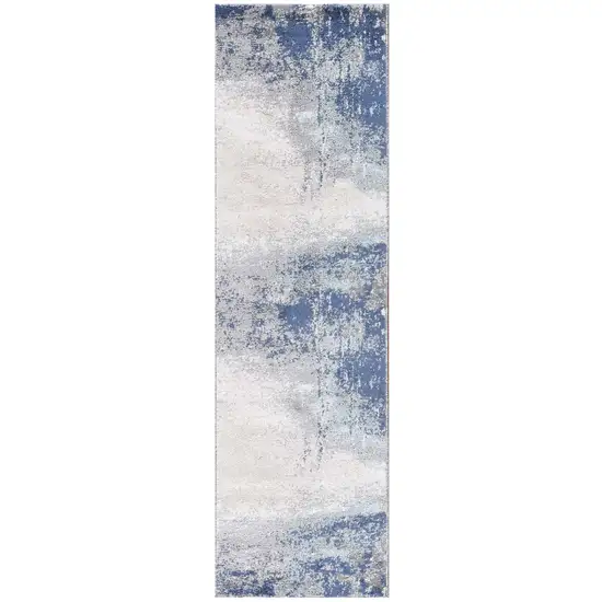 8' Blue and Gray Abstract Power Loom Runner Rug Photo 2