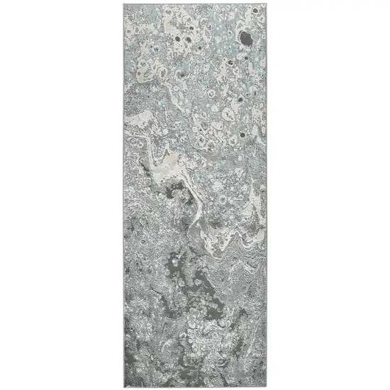 8' Blue and Gray Abstract Power Loom Runner Rug Photo 4