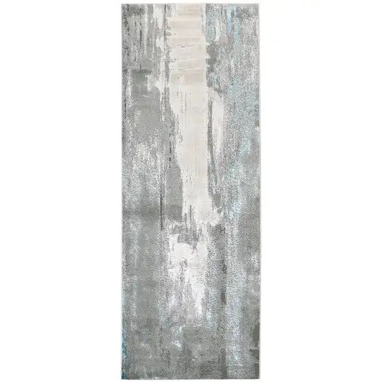 8' Blue and Gray Abstract Power Loom Runner Rug Photo 6