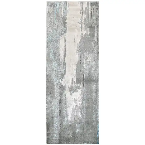 8' Blue and Gray Abstract Power Loom Runner Rug Photo 2