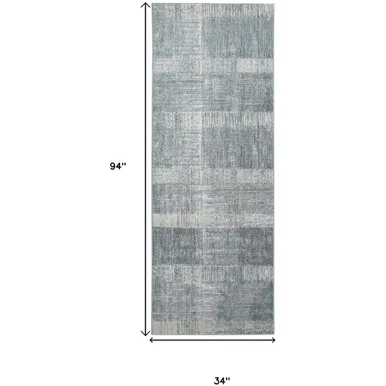 8' Blue and Gray Abstract Power Loom Runner Rug Photo 3