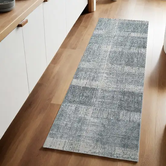 8' Blue and Gray Abstract Power Loom Runner Rug Photo 1