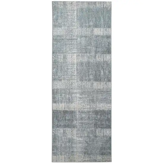 8' Blue and Gray Abstract Power Loom Runner Rug Photo 2