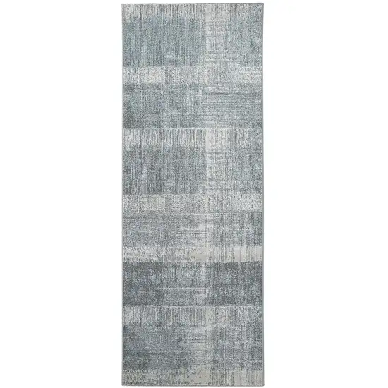 8' Blue and Gray Abstract Power Loom Runner Rug Photo 4