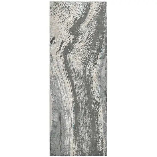 8' Blue and Gray Abstract Power Loom Runner Rug Photo 4