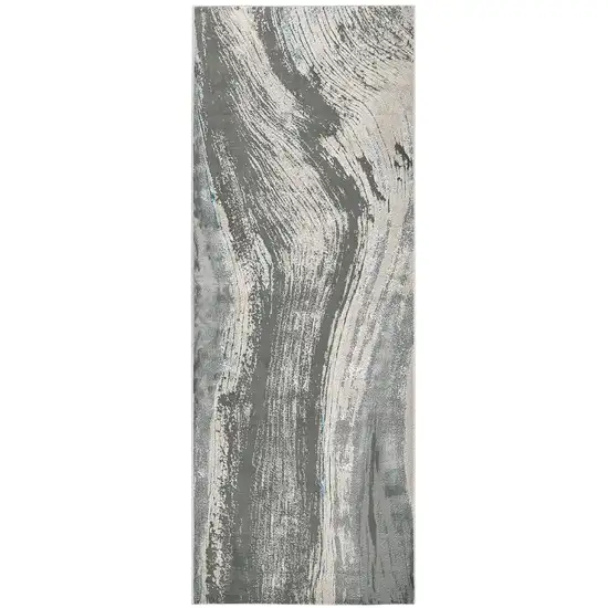 8' Blue and Gray Abstract Power Loom Runner Rug Photo 2