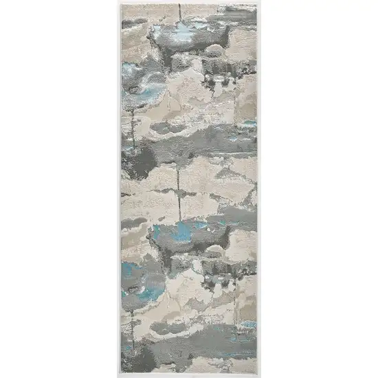 8' Blue and Gray Abstract Power Loom Runner Rug Photo 2