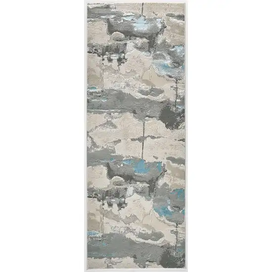 8' Blue and Gray Abstract Power Loom Runner Rug Photo 4