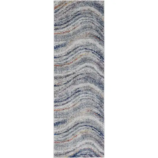 8' Blue and Gray Abstract Power Loom Runner Rug Photo 4