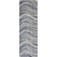 Photo of 8' Blue and Gray Abstract Power Loom Runner Rug